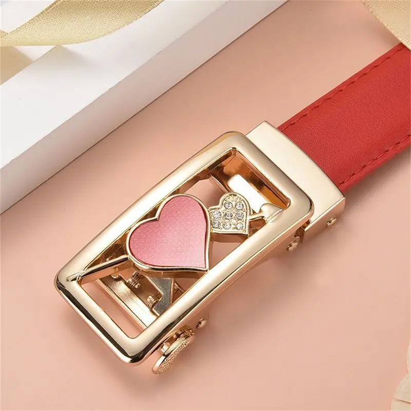 Ladies fashionable red leather belt with Heart/Love buckle.